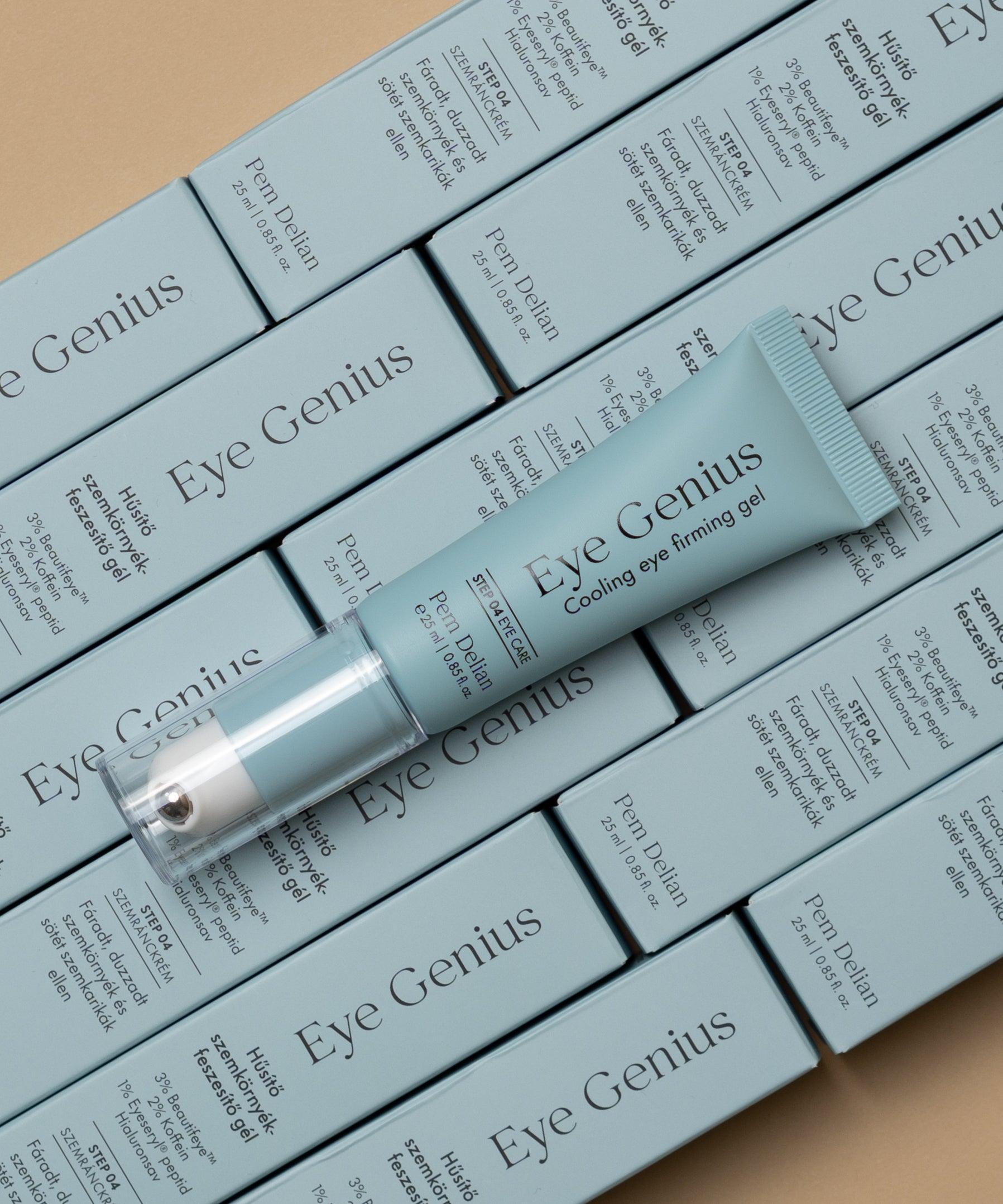 Pem Delian Eye Genius hűsítő szemkörnyékfeszesítő gél dobozokon