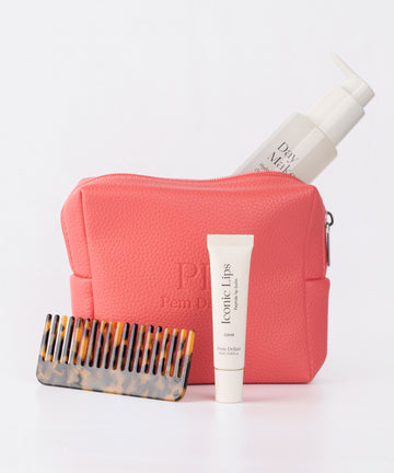 Pem Delian vegán bőr sminktáska orall színű, fésű, ajakápoó, arctisztító