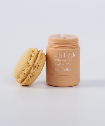 Pem Delian Lip Lock Créme Brulée éjszakai ajakápoló maszk macaron mellett