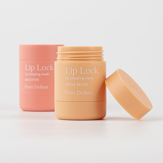Pem Delian Lip Lock Smoothie és Créme Brulée éjszakai ajakápoló maszkok egymás elé állítva 