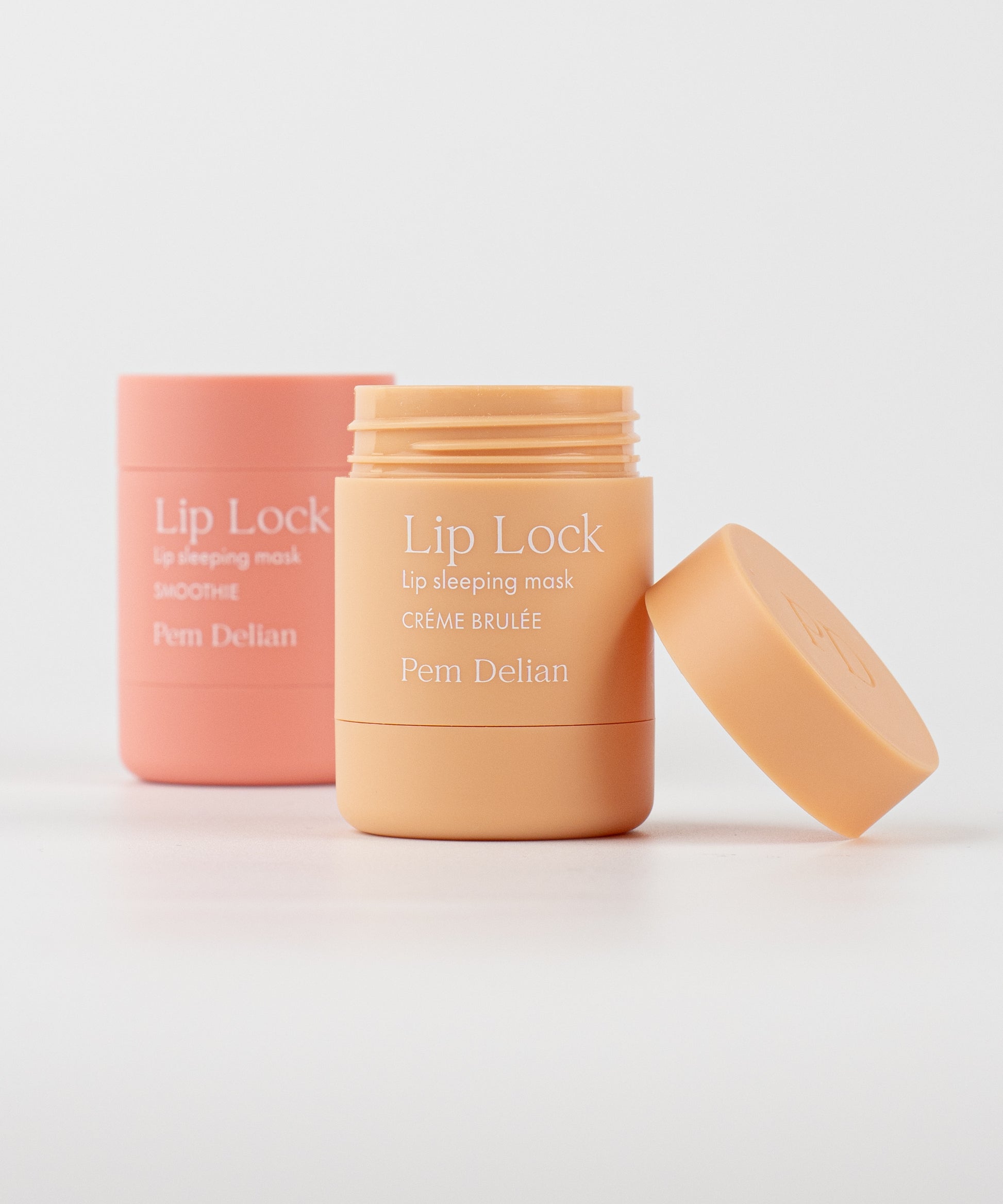 Pem Delian Lip Lock Smoothie és Créme Brulée éjszakai ajakápoló maszkok egymás elé állítva 