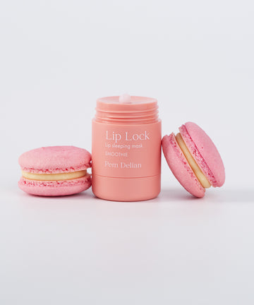 Pem Delian Lip Lock Smoothie éjszakai ajakápoló maszk macaronok mellett 