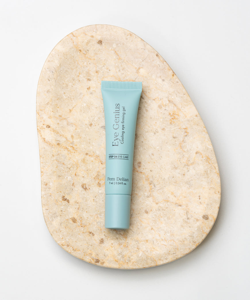 Pem Delian Mini Eye Genius szemkörnyék feszesítő gél márvány hatású tálra fektetve 