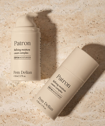 Pem Delian Patron Bőrselymesítő, komplex hidratálókrém kőlapon, természetes fényben fotózva